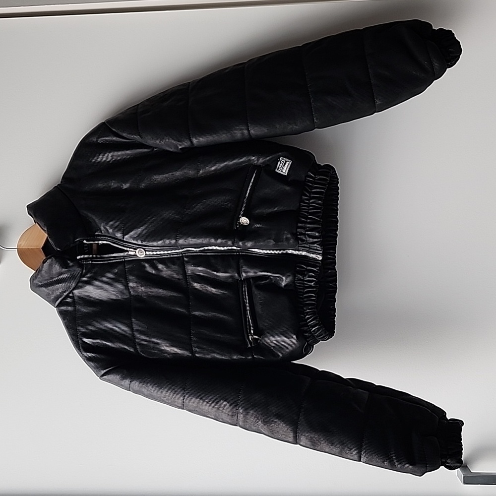 Vintage Versace Jeans Couture Coated Textured Cropped Puffer Bomber Jacket - Picture 1 of 10